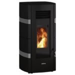 JUSTUS Pelletofen Sia, Stahl, max. 8 kW/200 m³, 1-Punkt-Verriegelung – schwarz / betongrau